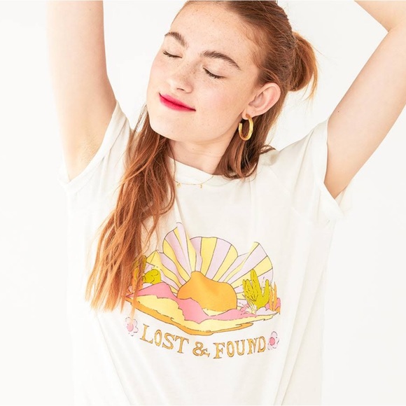 BAN.DO White Purple Orange Green Southwest Lost & Found Sunshine Graphic T Shirt - Picture 4 of 11